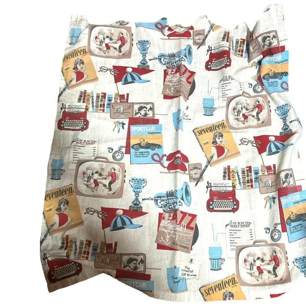 Curtains Vintage Print‎ 1950's Nostalgia Wooden Rings & Fasteners (4)Panels